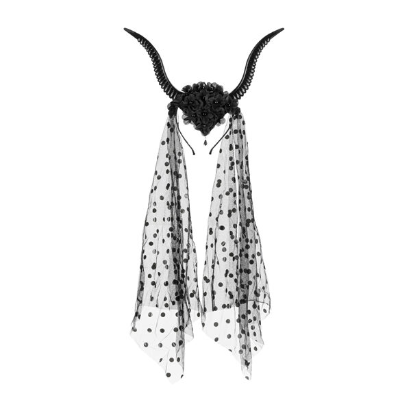 Opaska Rogi z tiulem, 30x76 cm, czarny