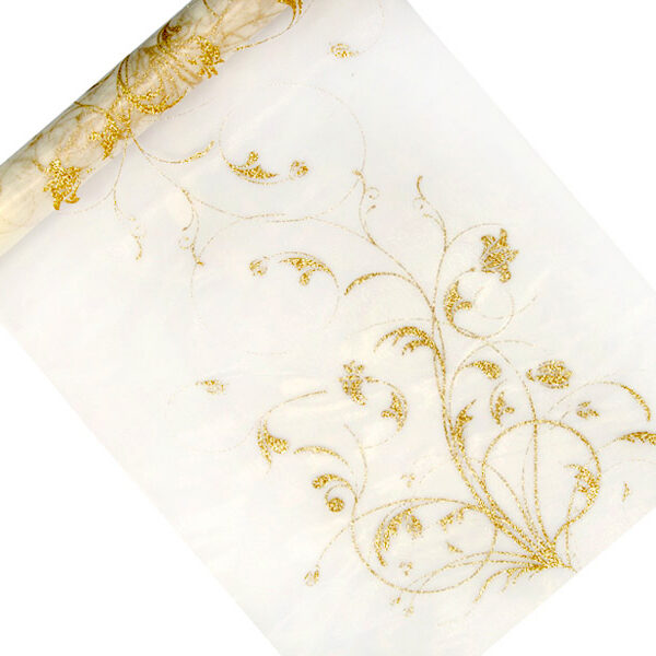 Organza z nadrukiem, kremowy, 0,35 x 9m