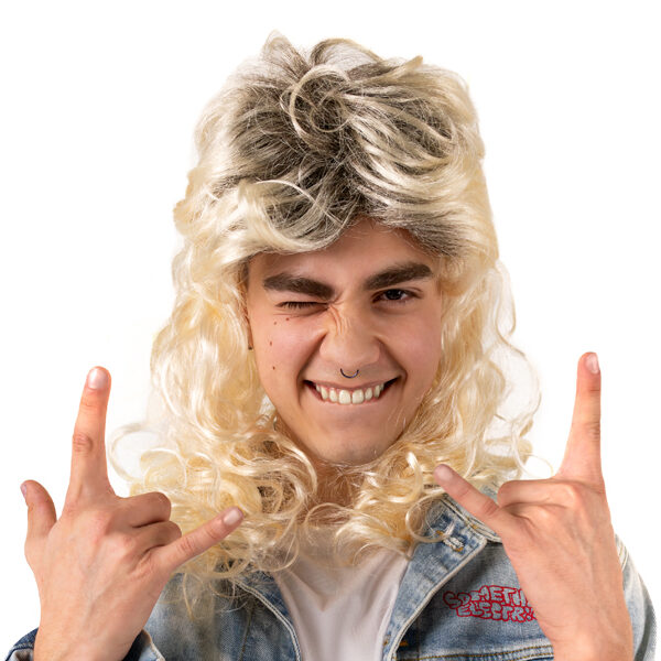 Peruka lata 80., długie włosy, blond