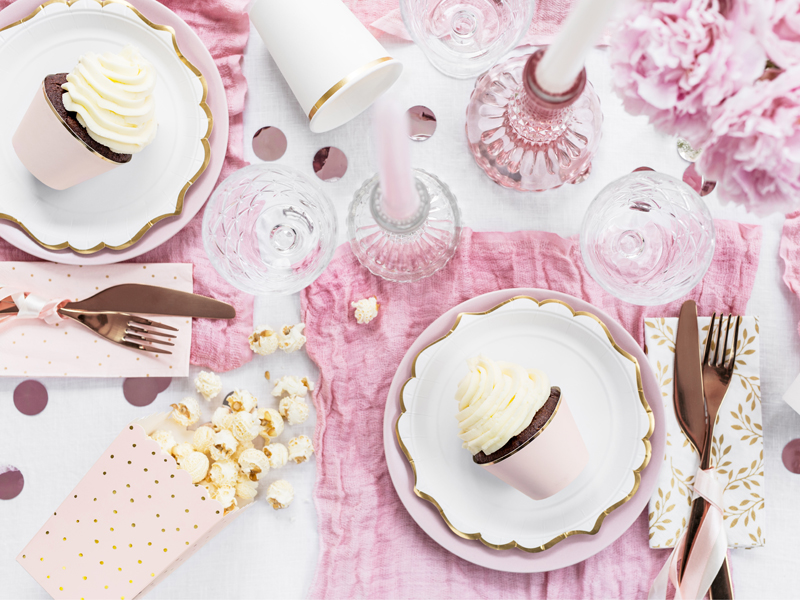 Pudełka na popcorn Kropki, jasny różowy, 7x7x12.5cm (1 op. / 6 szt.) - obrazek 2