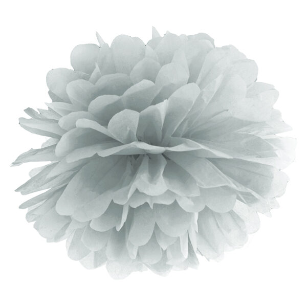Pompon bibułowy, srebrny, 25cm