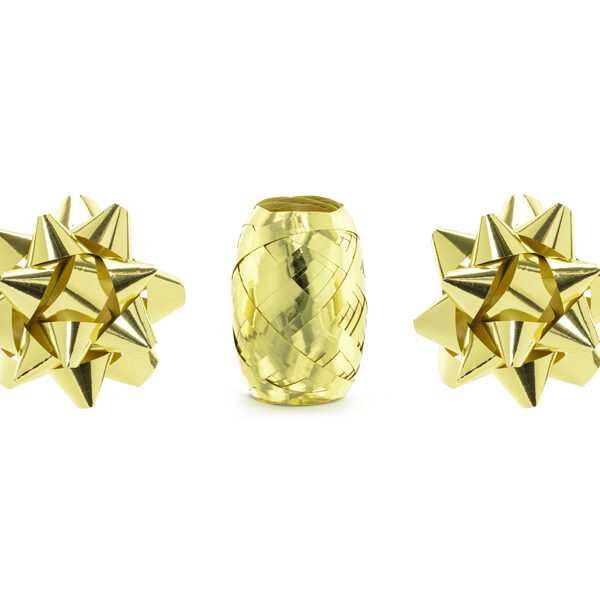 Zestaw wstążek i rozetek, złoty, mix (1 op. / 3 szt.)