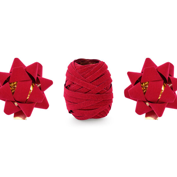 Zestaw welurowych wstążek i rozetek, czerwony, mix (1 op. / 3 szt.)