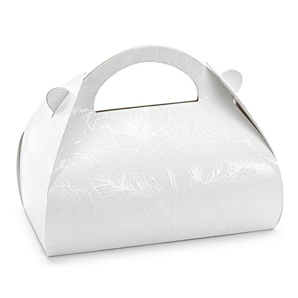 Ozdobne pudełka na ciasto - Perłowe gałązki, 16 x 15 x 8 cm, biały (1 op. / 10 szt.)