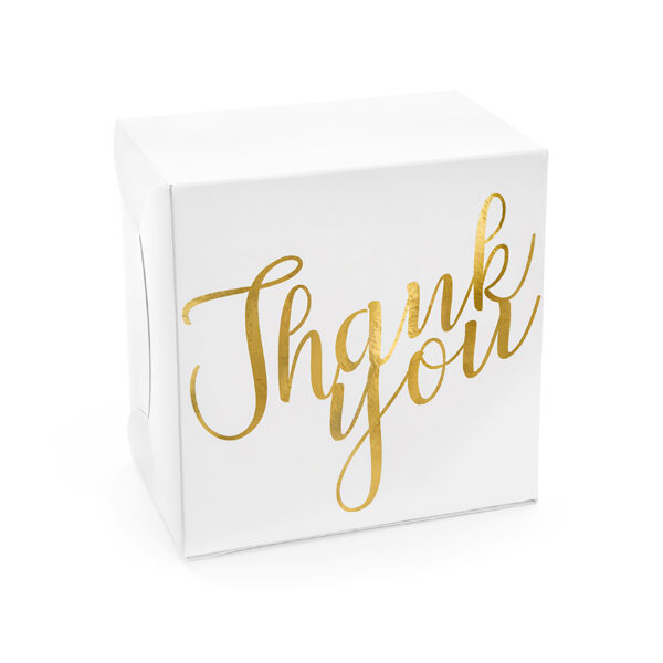 Ozdobne pudełka na ciasto - Thank you, złoty, 14x8,5x14cm (1 op. / 10 szt.)