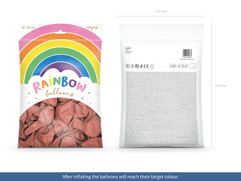 Balony Rainbow 30cm metalizowane, różowe złoto (1 op. / 100 szt.) - obrazek 2