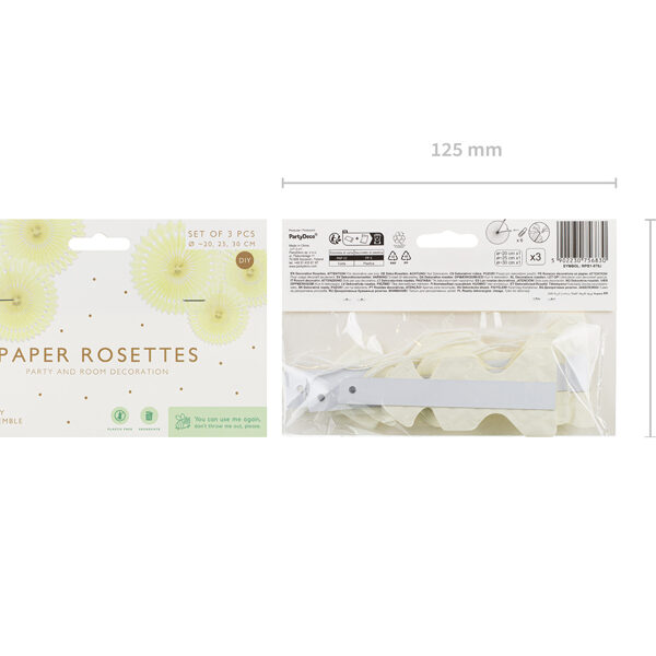 Rozety dekoracyjne, jasny kremowy, 20-30cm (1 op. / 3 szt.)