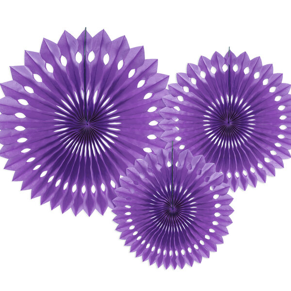 Rozety dekoracyjne, fiolet, 20-30cm (1 op. / 3 szt.)