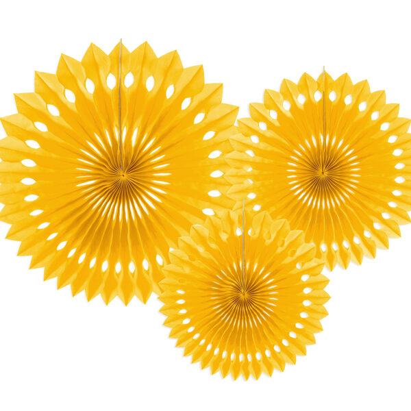 Rozety dekoracyjne, żółty, 20-30cm (1 op. / 3 szt.)