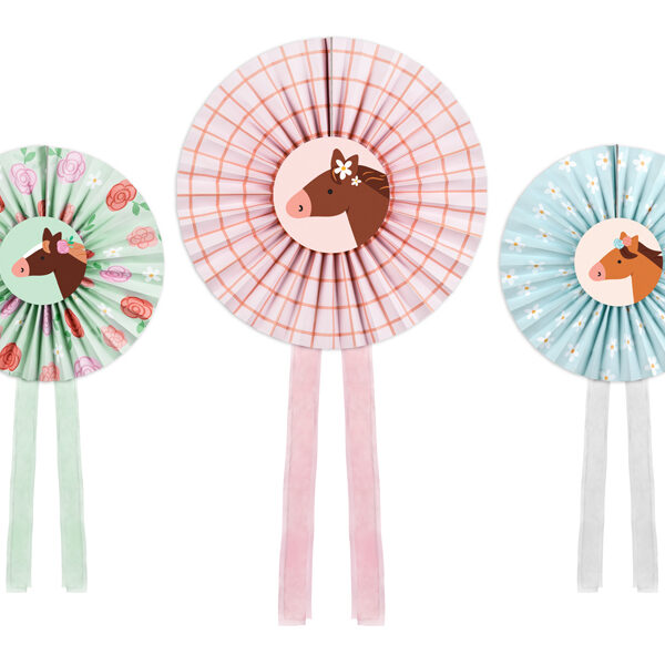 Rozety dekoracyjne Konie, mix, 35 cm (1 op. / 3 szt.)