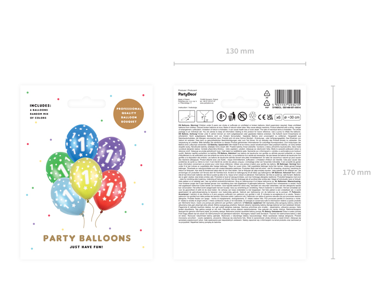 Balony 30cm, 1st Birthday, Metallic Mix (1 op. / 6 szt.) - obrazek 2