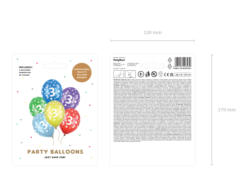 Balony 30cm, 3rd Birthday, Metallic Mix (1 op. / 6 szt.) - obrazek 2