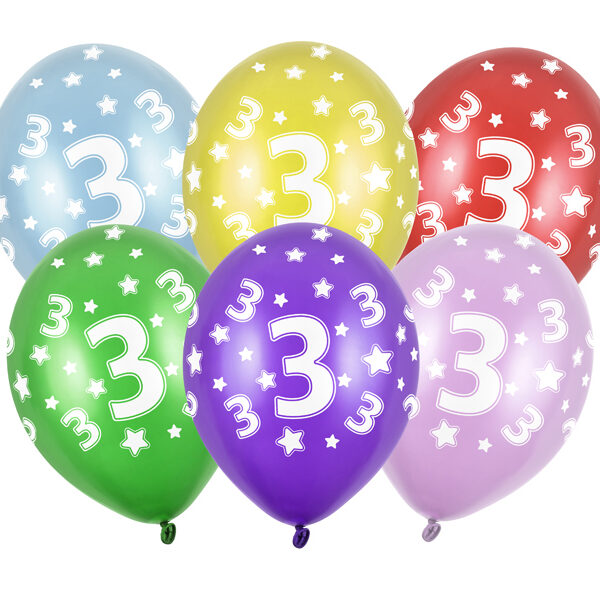 Balony 30cm, 3rd Birthday, Metallic Mix (1 op. / 50 szt.)