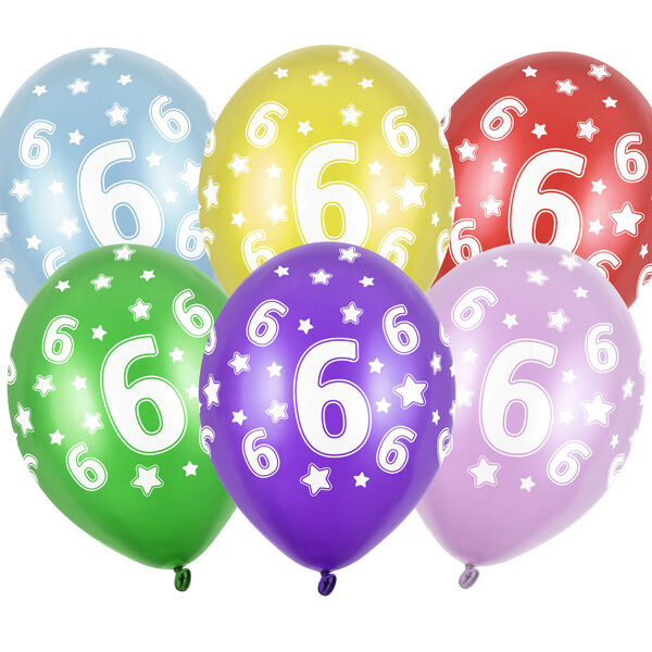 Balony 30cm, 6th Birthday, Metallic Mix (1 op. / 6 szt.)