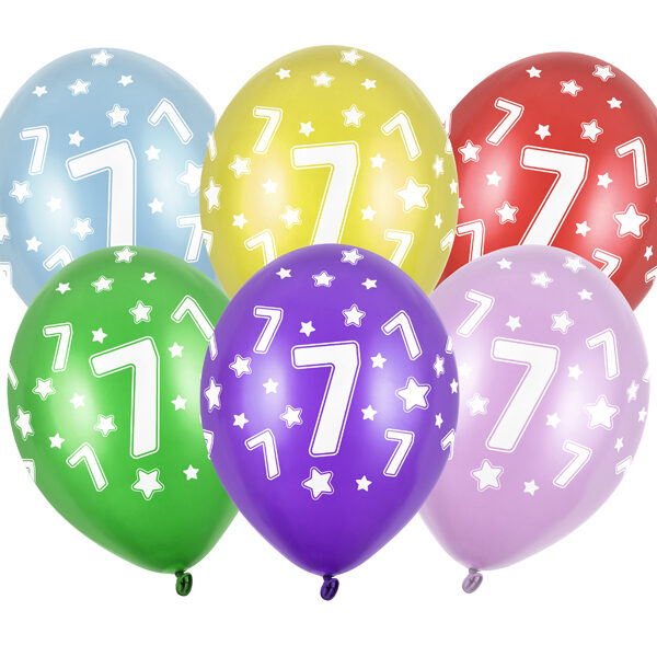 Balony 30cm, 7th Birthday, Metallic Mix (1 op. / 6 szt.)