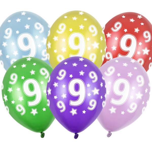 Balony 30cm, 9th Birthday, Metallic Mix (1 op. / 6 szt.)