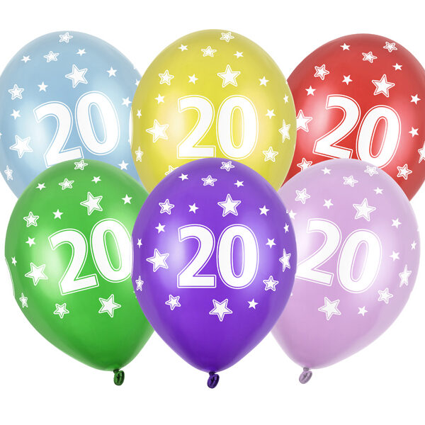 Balony 30cm, 20th Birthday, Metallic Mix (1 op. / 6 szt.)