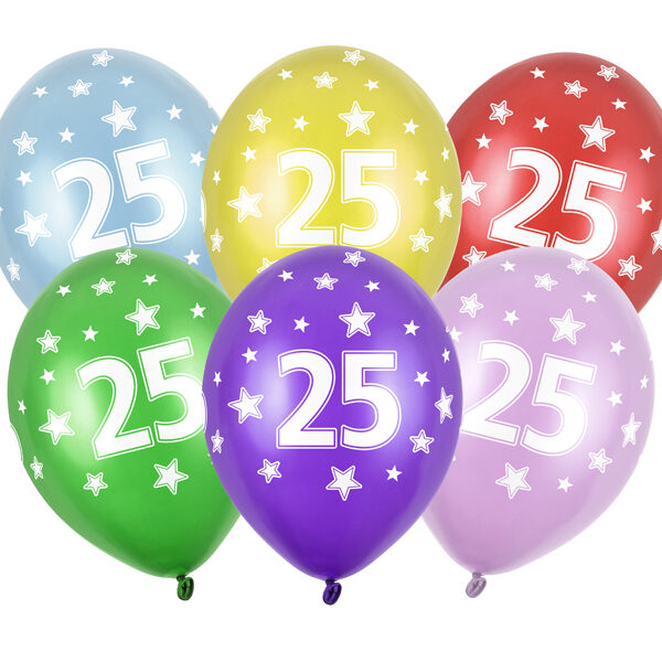 Balony 30cm, 25th Birthday, Metallic Mix (1 op. / 6 szt.)