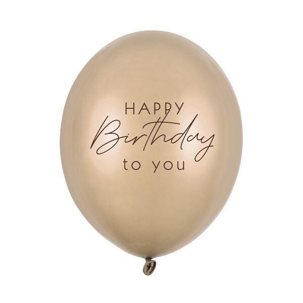 Balony 30 cm, Happy Birthday, Metallic Cold Gold (1 op. / 6 szt.)