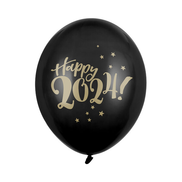 Balony 30cm, Happy 2024!, Pastel Black (1 op. / 50 szt.)