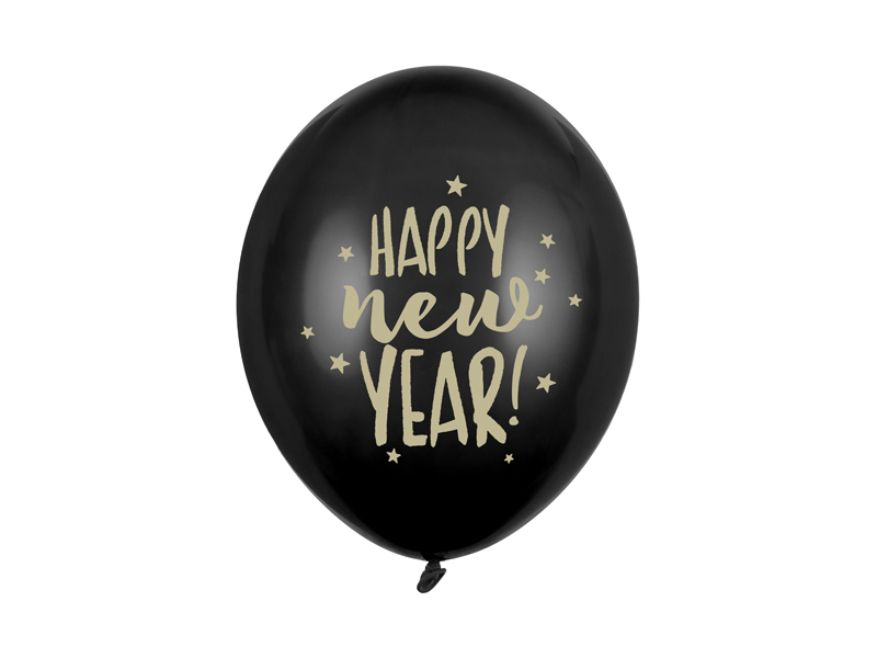 Balony 30cm, Happy New Year, Pastel Black (1 op. / 6 szt.)