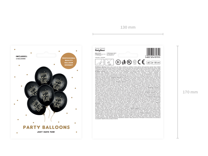 Balony 30cm, Happy New Year, Pastel Black (1 op. / 6 szt.) - obrazek 3