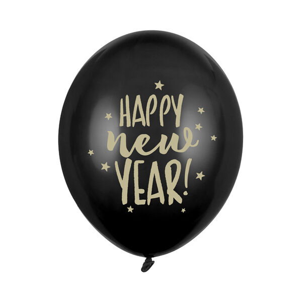 Balony 30cm, Happy New Year, Pastel Black (1 op. / 50 szt.)