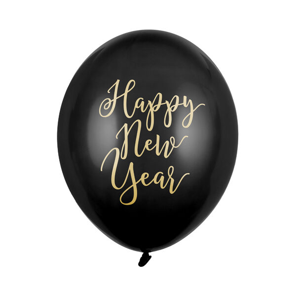 Balony 30cm, Happy New Year, Pastel Black (1 op. / 50 szt.)