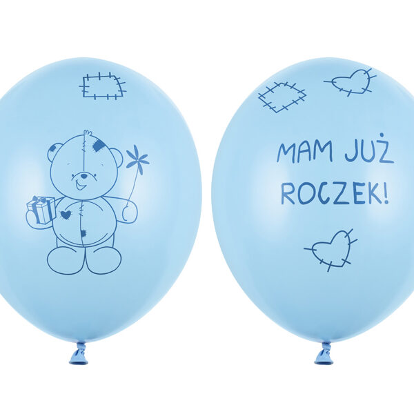 Balony 30cm Miś - mam już..., P. Baby Blue (1 op. / 50 szt.)