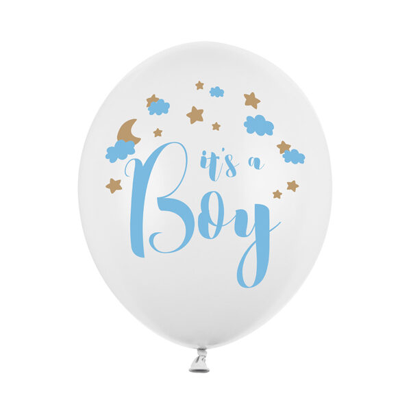 Balony 30cm, It's a Boy, Pastel Pure White (1 op. / 6 szt.)