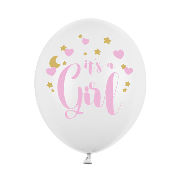 Balony 30cm, It's a Girl, P. Pure White (1 op. / 6 szt.)