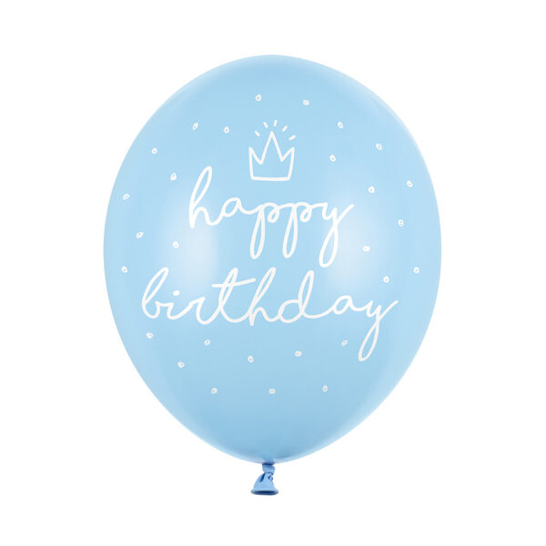 Balony 30cm, happy birthday, P. Baby Blue (1 op. / 6 szt.)