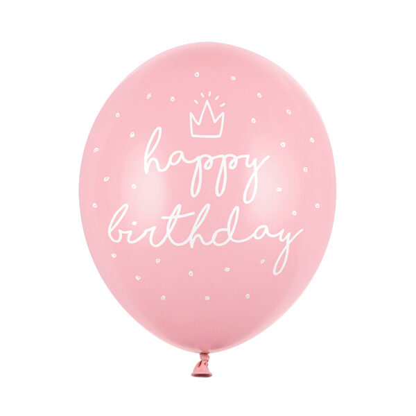 Balony 30cm, happy birthday, P. Baby Pink (1 op. / 50 szt.)