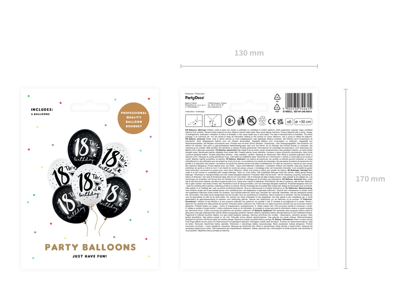 Balony 30cm, 18th! birthday, mix (1 op. / 6 szt.) - obrazek 2
