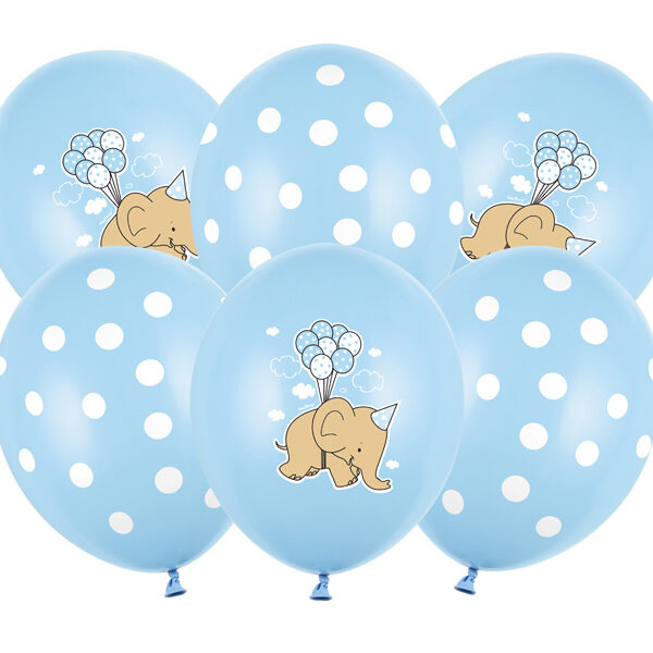 Balony 30cm, Słonik, Pastel Baby Blue Mix (1 op. / 6 szt.)