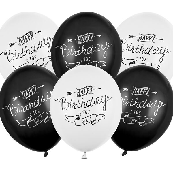 Balony 30cm, Happy Birthday, Pastel mix (1 op. / 6 szt.)