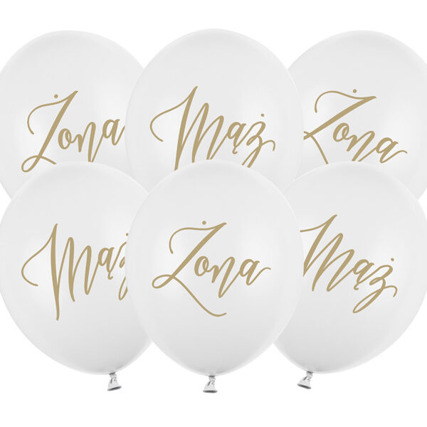 Balony 30cm, Żona, Mąż, Pastel Pure White (1 op. / 6 szt.)