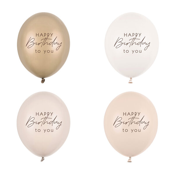 Balony 30 cm, Happy Birthday, mix beżowy (1 op. / 50 szt.)