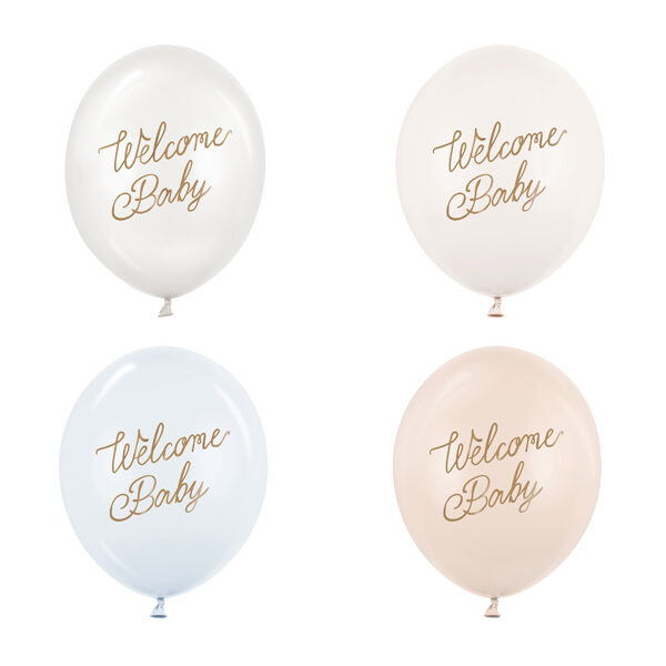 Balony 30 cm, Welcome Baby, mix niebieski (1 op. / 50 szt.)