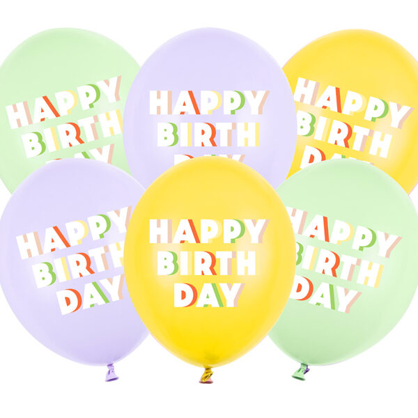 Balony 30 cm, Happy Birthday, mix (1 op. / 6 szt.)