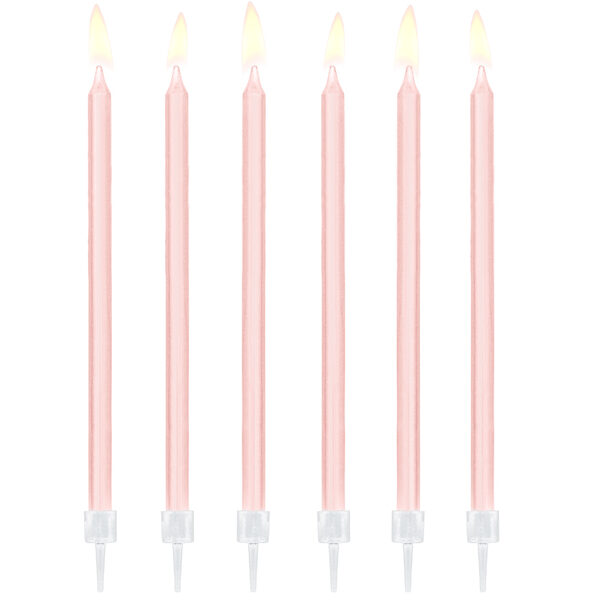Świeczki urodzinowe gładkie, jasny różowy, 14cm (1 op. / 12 szt.)