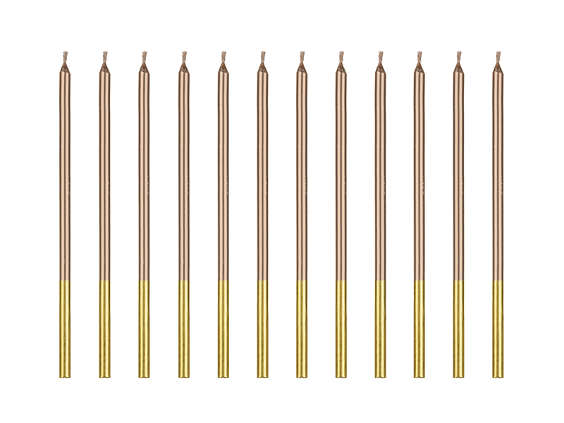 Świeczki urodzinowe gładkie, różowe złoto, 14 cm (1 op. / 12 szt.)