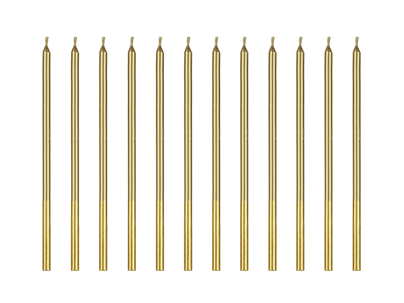Świeczki urodzinowe gładkie, złoty, 14 cm (1 op. / 12 szt.)