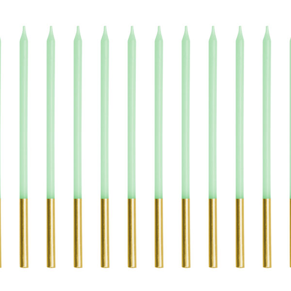 Świeczki urodzinowe gładkie, jasny zielony, 14 cm (1 op. / 12 szt.)