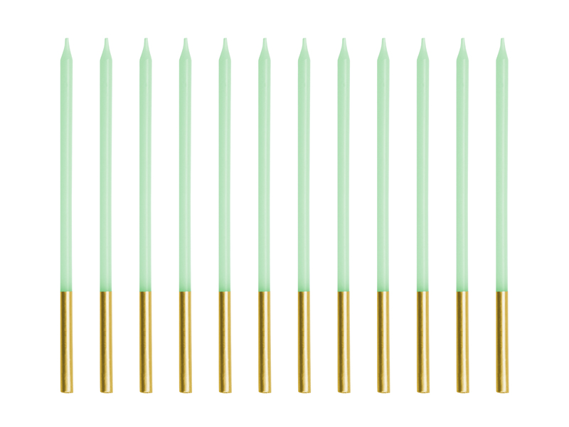 Świeczki urodzinowe gładkie, jasny zielony, 14 cm (1 op. / 12 szt.)