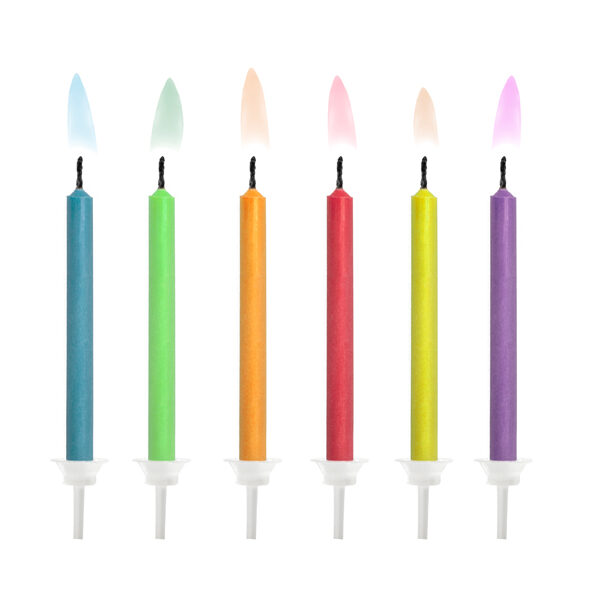 Świeczki urodzinowe Kolorowe Płomienie, mix (1 op. / 6 szt.)