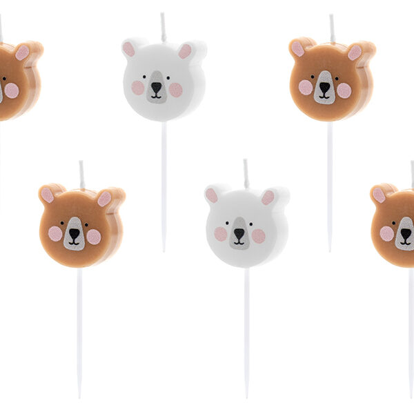 Świeczki urodzinowe Miś, mix, 3cm (1 op. / 6 szt.)