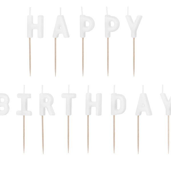 Świeczki urodzinowe Happy Birthday, 2.5 cm, biały (1 op. / 13 szt.)