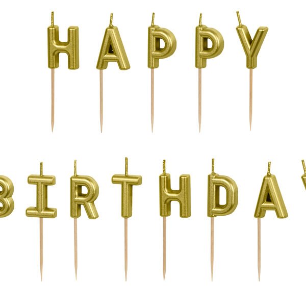 Świeczki urodzinowe Happy Birthday, 2.5 cm, złoty (1 op. / 13 szt.)