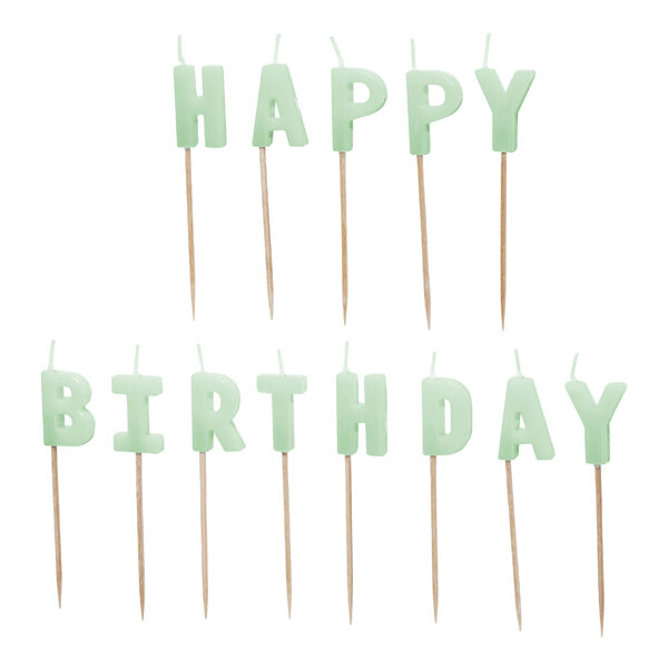 Świeczki urodzinowe Happy Birthday, 2,5 cm, jasny zielony (1 op. / 13 szt.)